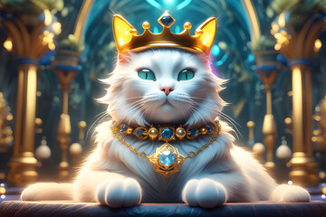 cat in a golden crown in the palace Generative Ai