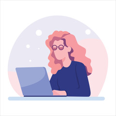 woman working on laptop, minimalistic style vector art