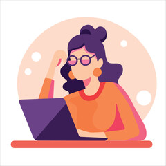 woman working on laptop, minimalistic style vector art