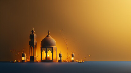 Kareem, Eid, Mubarak, greeting background with lantern