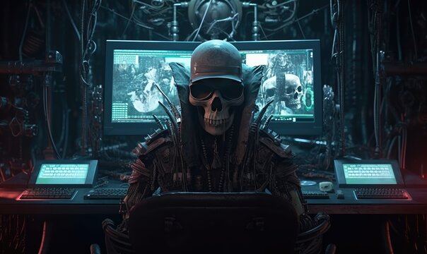 Photo of a man wearing a helmet standing in front of a computer screen