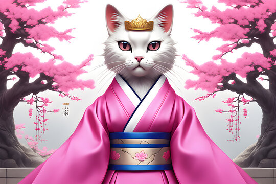 The background of a cat wearing a pink hanbok is a flower Generative Ai