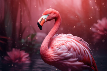 Close-up portrait of a beautiful pink flamingo