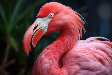 Close-up portrait of a beautiful pink flamingo
