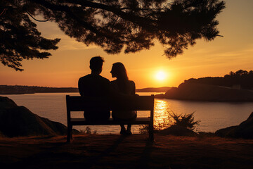 Fototapeta na wymiar couple sharing a tender moment while watching a sunset. AI generated