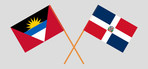 Crossed flags of Antigua and Barbuda and Dominican Republic. Official colors. Correct proportion