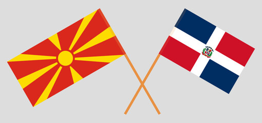 Crossed flags of North Macedonia and Dominican Republic. Official colors. Correct proportion