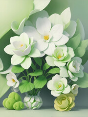 green and white 3D floral wall studio background