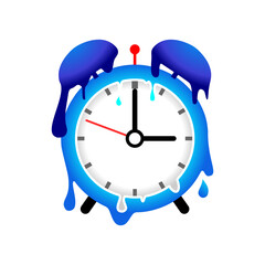 Melted alarm clock illustration on isolated white background