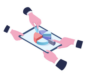 isometric infographic element,business graph and hands