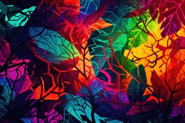 An Image Of A Technicolor, Abstract Jungle Background Generative Ai