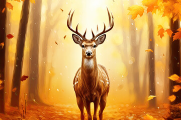 close up of a deer  in autumn park