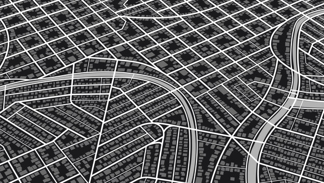 Perspective view from above the map buildings. Navigate mapping technology for distance data, path turns. Abstract map with unique lines, geometric patterns background. , Vector design streetmap.