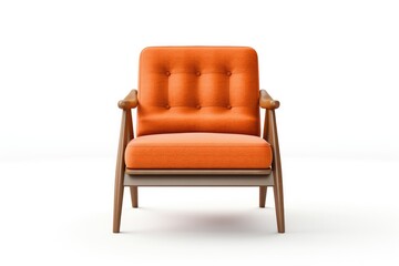 Front View Tangerine Mid Century Modern Armchair On White Background Generative Ai