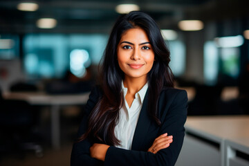 Fototapeta premium indian asian businesswoman, in the office. Smiling. Light