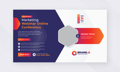 Live webinar online marketing business conference web banner and facebook cover template design