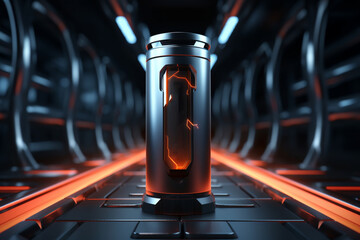 3D quick charge battery meets futuristic tech backdrop in stunning 3D render - obrazy, fototapety, plakaty