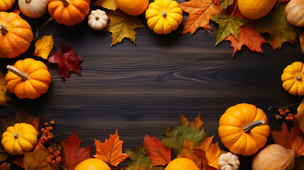 Naklejka na ściany i meble Happy Thanksgiving ,vegetables,fruits, walnuts and falling leaves. Autumn, halloween concept