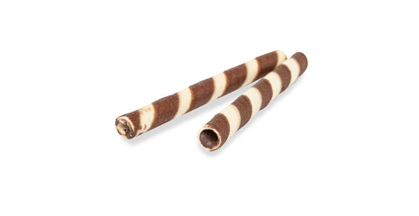 wafer sticks chocolate flavored isolated on white background. Clipping Path