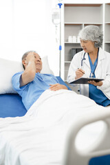 Female medicine doctor hand holding silver pen writing something on clipboard close up. Ward round, patient visit check, medical calculation and statistics concept.