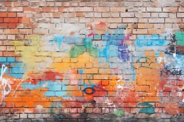 Grungy Urban Graffiti On A Weathered Brick Wall Grunge, Urban, Graffiti, Weathered, Brick, Art,...