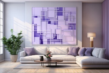 Living Room With Full Wall Flat Geometric Lavender