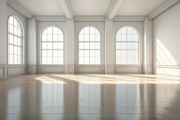 The play of light enhances an empty room's beauty in 3D rendering