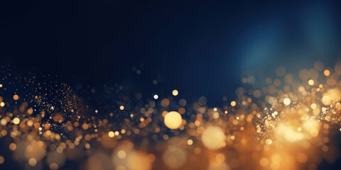 Fototapeta na wymiar Christmas Golden light shine particles bokeh on navy background. Gold foil