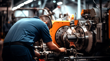 Obraz na płótnie Canvas worker testing quality of machinery with factory
