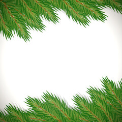 Vector christmas tree branches frame for yout text. Christmas background with fir, spruce or pine branches. Happy Christmas decoration.
