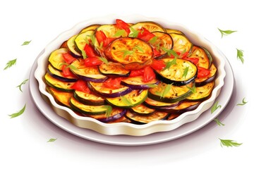 Ratatouille On White Smooth Round Plate On Isolated Transparent Background French Dish