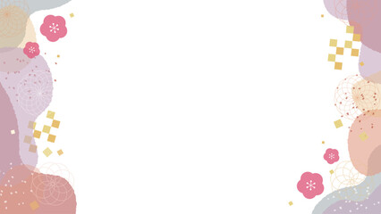 年賀状にぴったりなピンクと紫の和風のフレームベクター素材