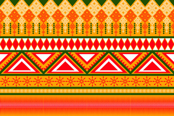 Abstract pattern, seamless floral, ikat work, geometric shapes, Indian tribal pattern, tulki green red white yellow for textiles prints rugs cushions bed sheets.