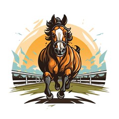 Cute Horse Racing with cartoon style isolated on a white background