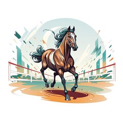 Cute Horse Racing with cartoon style isolated on a white background