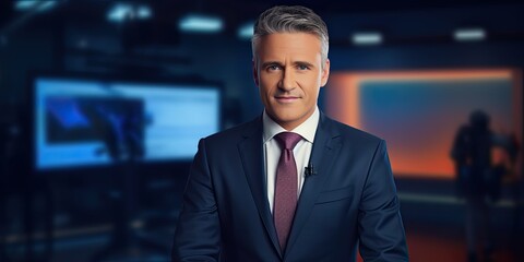 Caucasian TV presenter tells breaking news. Investigations of explosions and fires - a report from the scene.