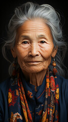 Fototapeta premium Japanese Elderly Woman Portrait. Japanese Grandmother in Traditional Kimono