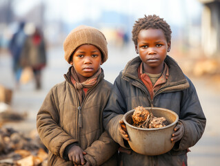 African Children Begging for Alms.  Desolate African Youth Pleading for Help