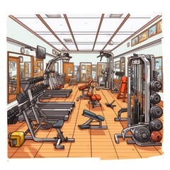 Cute Gym with cartoon style isolated on a white background