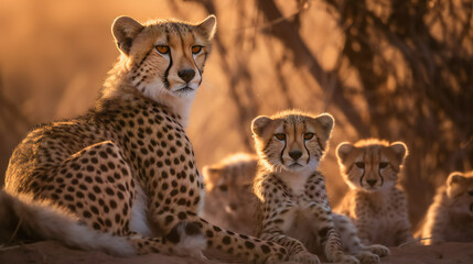 Baby Cheetahs with Their Mom AI Generated