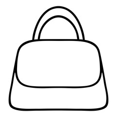 Bag. Sketch. A women's accessory with a latch on the top cover and a short carrying handle. Vector illustration. Doodle style. Outline on isolated background. Capacious attribute for personal items. 