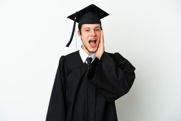 Young university Russian graduate isolated on white background with surprise and shocked facial expression