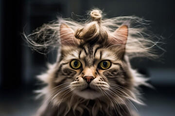 Confused Kitty Coif. Feline Fashion Faux Pas.  AI Generated