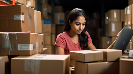 Indian woman warehouse worker, corporate image