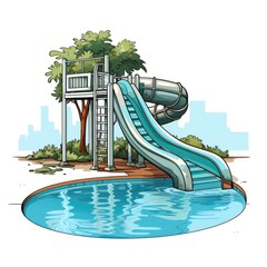 Cute Swimming Pool with cartoon style isolated on a white background