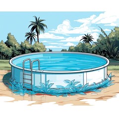 Cute Swimming Pool with cartoon style isolated on a white background