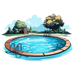 Cute Swimming Pool with cartoon style isolated on a white background