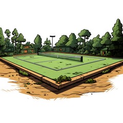 Cute Tennis Court with cartoon style isolated on a white background