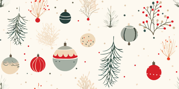 Christmas vintage seamless pattern with retro balls, vector holiday background in flat style for fabric, textile, wrapping paper, wallpaper.