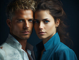 Elegant Couple's Portrait on a Dark Background